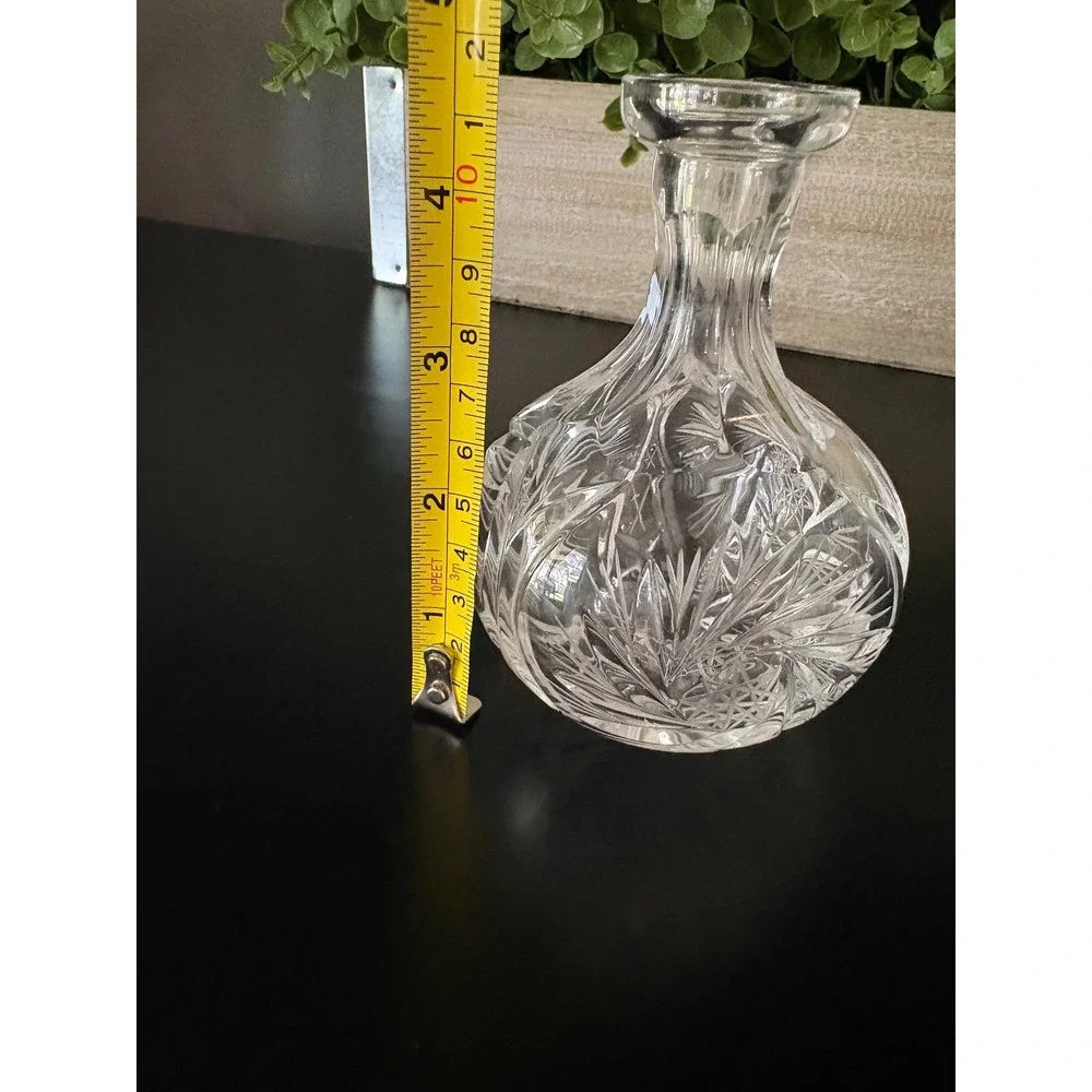 Vintage Cut Glass Bud Vase Small Starburst Pinwheel Decanter Clear 4 Inch
